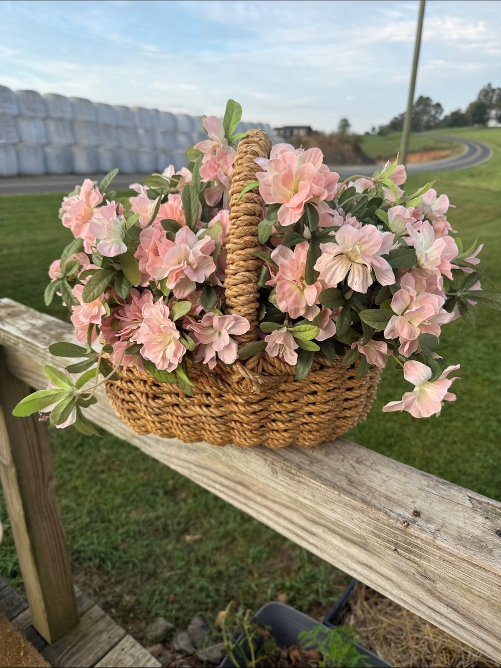 Pink Faux Floral Basket Arrangement - Decorative Home Accent